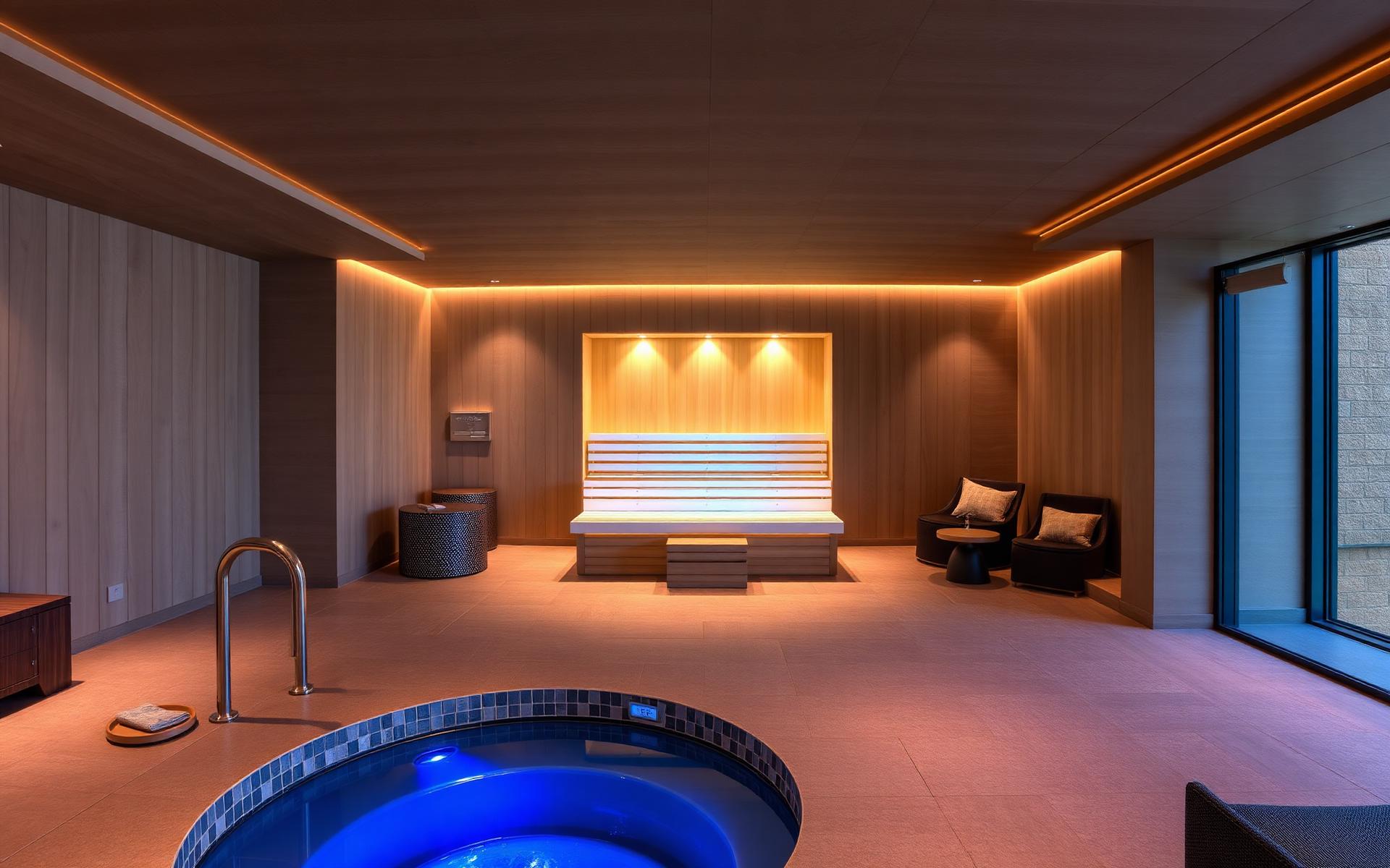 Luxury commercial wellness installation with sauna and plunge
